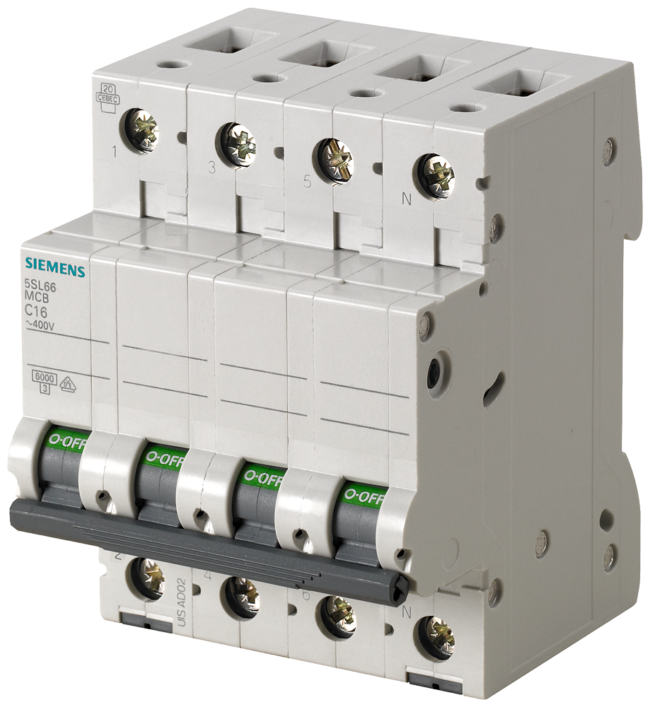 Siemens 5SL6616-7 16A; 3 FAZ+NÖTR; 70 mm; ANAHTARLI OTOMATİK SİGORTA; 6kA; C TİPİ; YAVAŞ KARAKTERLİ