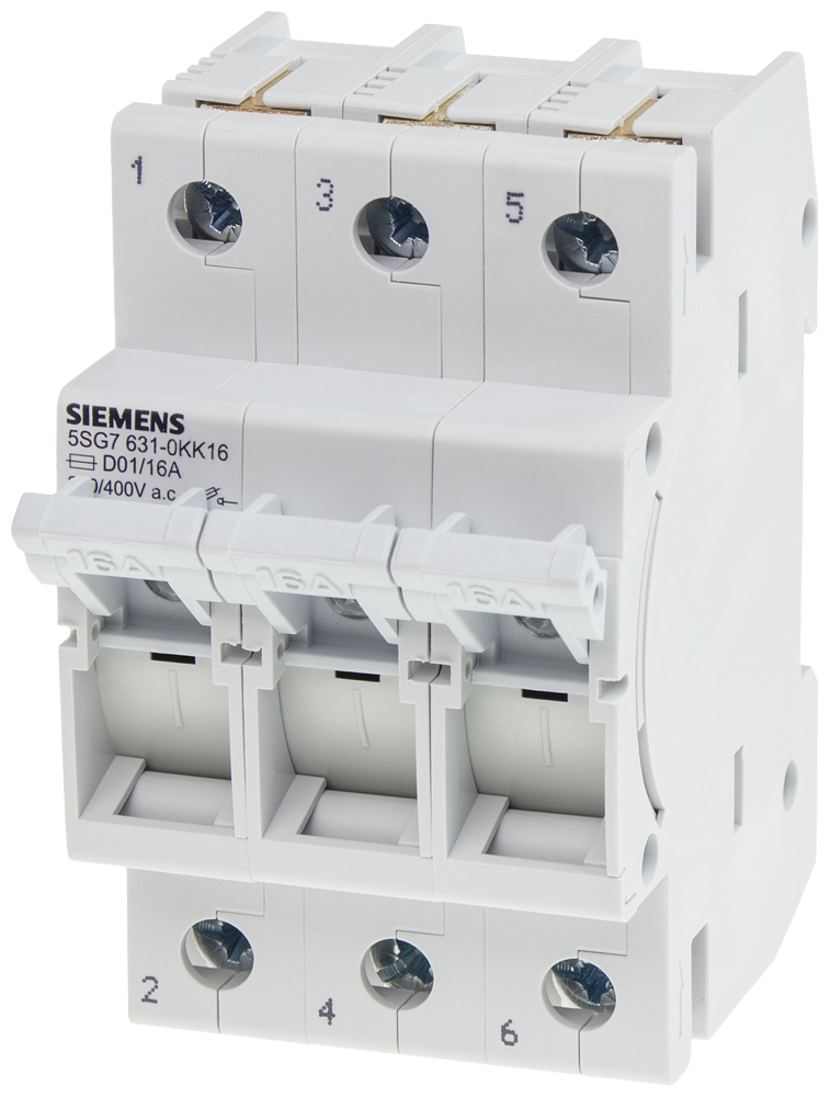 Siemens 5SG7631-0KK16 16A;>N<MINIZED SİGORTALAR 230/400 V AC; D01 BOY İÇİN; 3 FAZLI; 3TE GENİŞLİĞİNDE