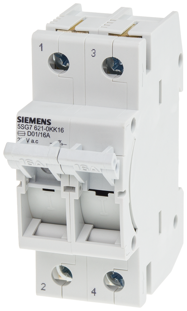 Siemens 5SG7621-0KK16 16A;>N<MINIZED SİGORTALAR 230/400 V AC; D01 BOY İÇİN; 2 FAZLI; 2TE GENİŞLİĞİNDE