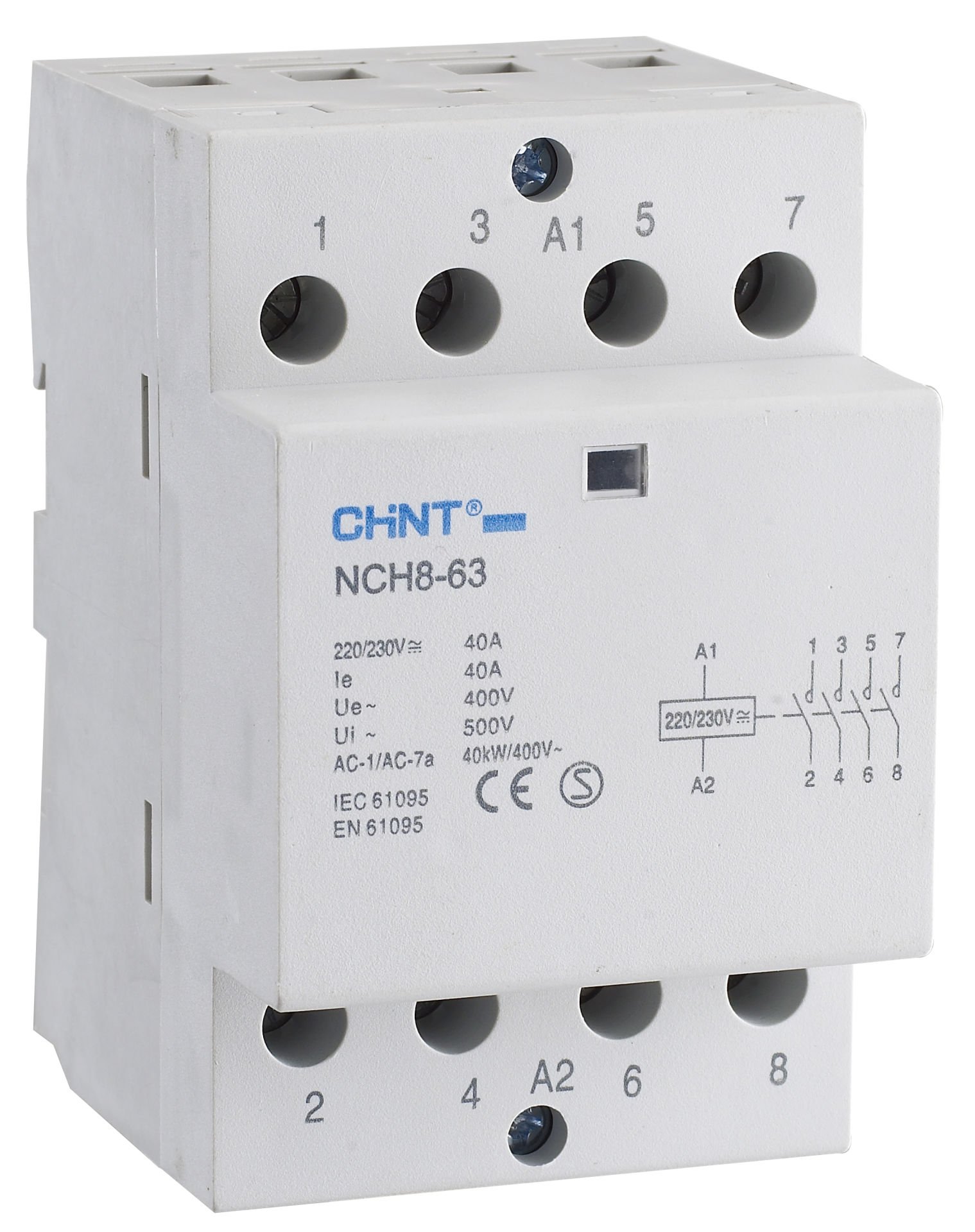 Chint (256215) NCH8 Serisi Sessiz Kontaktör / 4 Kutuplu 40A 2NA+2NK, 220/230 V AC Bobinli