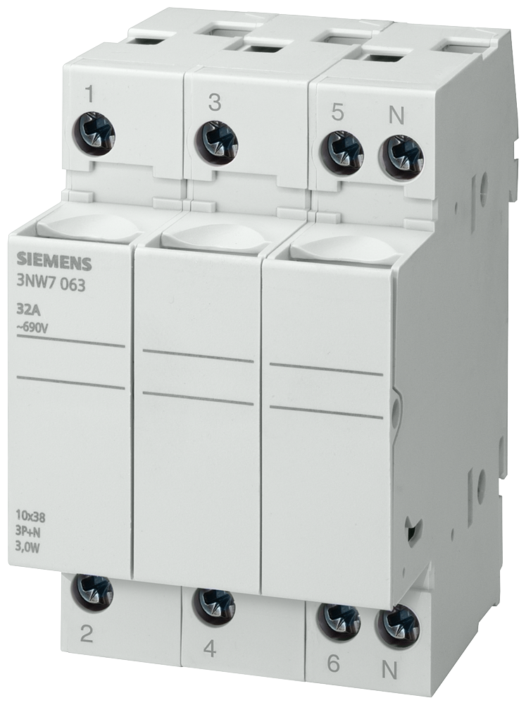 Siemens 3NW7333 SİLİNDİRİK SİGORTA YUVASI (KARTUŞ SİGORTA YUVASI); 8X32mm; 3 KUTUP; 20 A