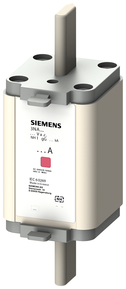 Siemens 3NA6144 STEATİT(SERAMİK) GÖVDELİ NH-BIÇAKLI SİGORTA BUŞONU; 250A; BOY 1; GENİŞLİK 47.2mm; İLAVE ÖN YÜZEY BAYRAK GÖSTERGELİ İZOLE KAPAKLI TİP