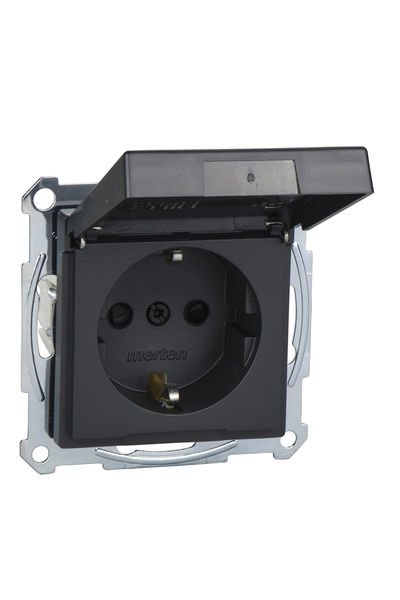 Schneider (MTN2314-0414) IP44 Kapaklı Topraklı Priz, çocuk korumalı, System-M, Antrasit