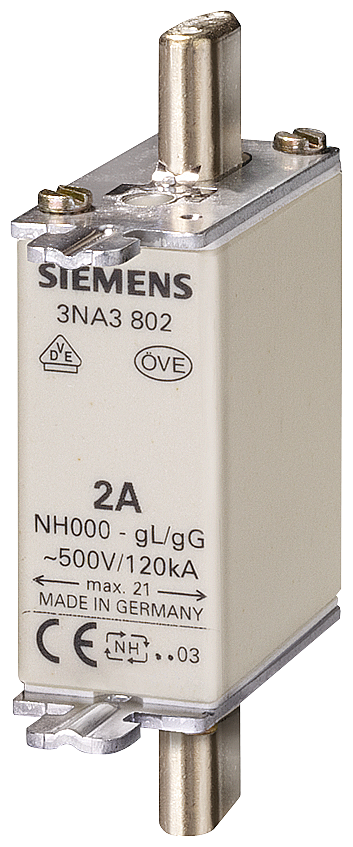 Siemens 3NA3832-8 21 mm GENİŞLİKTE NH BIÇAKLI SİGORTA BUŞONU, BOY 000, 125A