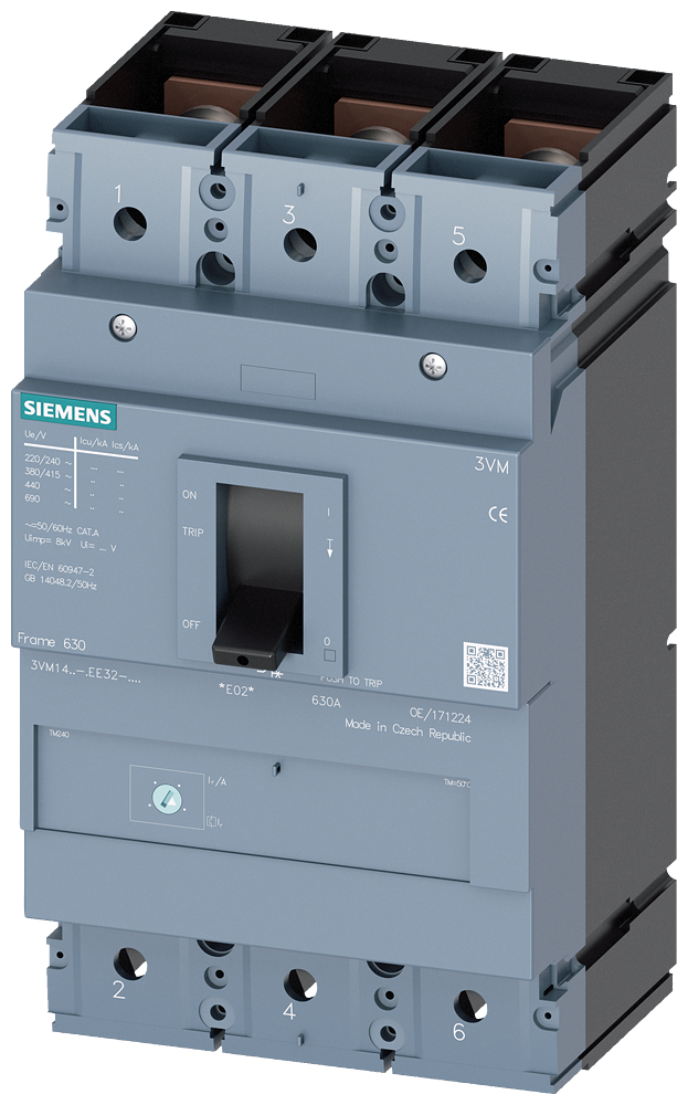 Siemens 3VM1463-4EE32-0AA0 SENTRON 3VM KOMPAKT TİP TERMİK MANYETİK GÜÇ ŞALTERİ; 3VM1; 36kA; 630A; AYARLI TERMİK; SABİT MANYETİK; 3 KUTUPLU