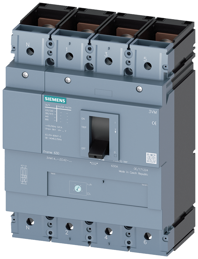Siemens 3VM1450-4EE42-0AA0 SENTRON 3VM KOMPAKT TİP TERMİK MANYETİK GÜÇ ŞALTERİ; 3VM1; 36kA; 500A; AYARLI TERMİK; SABİT MANYETİK; 4 KUTUPLU