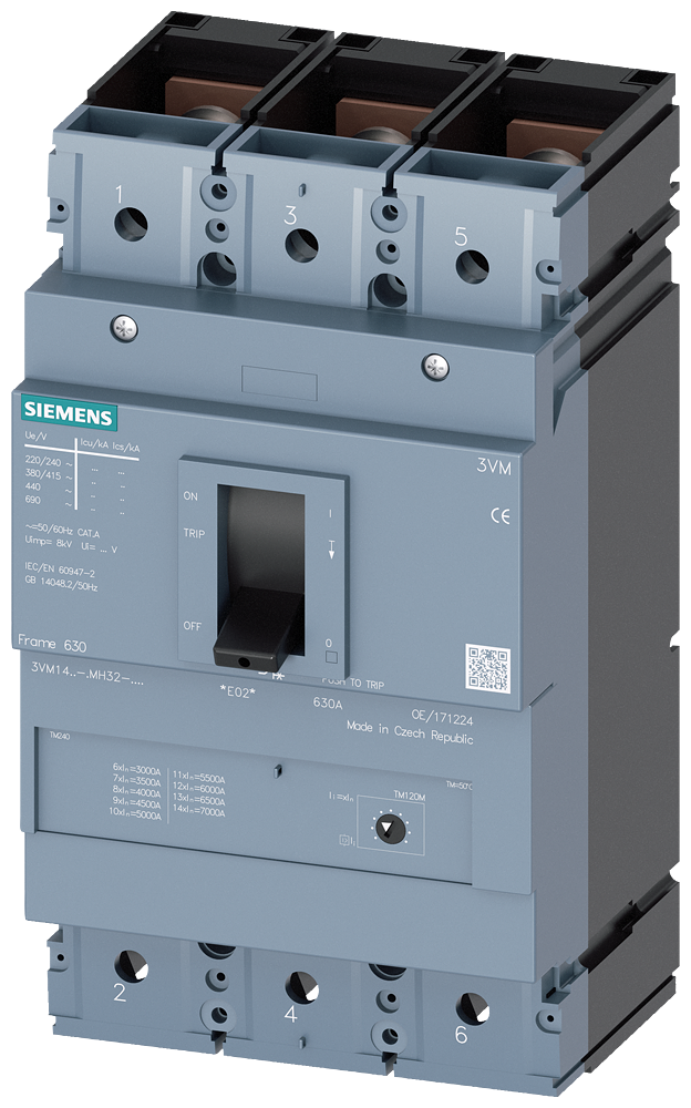Siemens 3VM1440-5MH32-0AA0 SENTRON 3VM KOMPAKT TİP GÜÇ ŞALTERİ; 3VM1; 55kA; 400A; AYARLI MANYETİK; 3 KUTUPLU