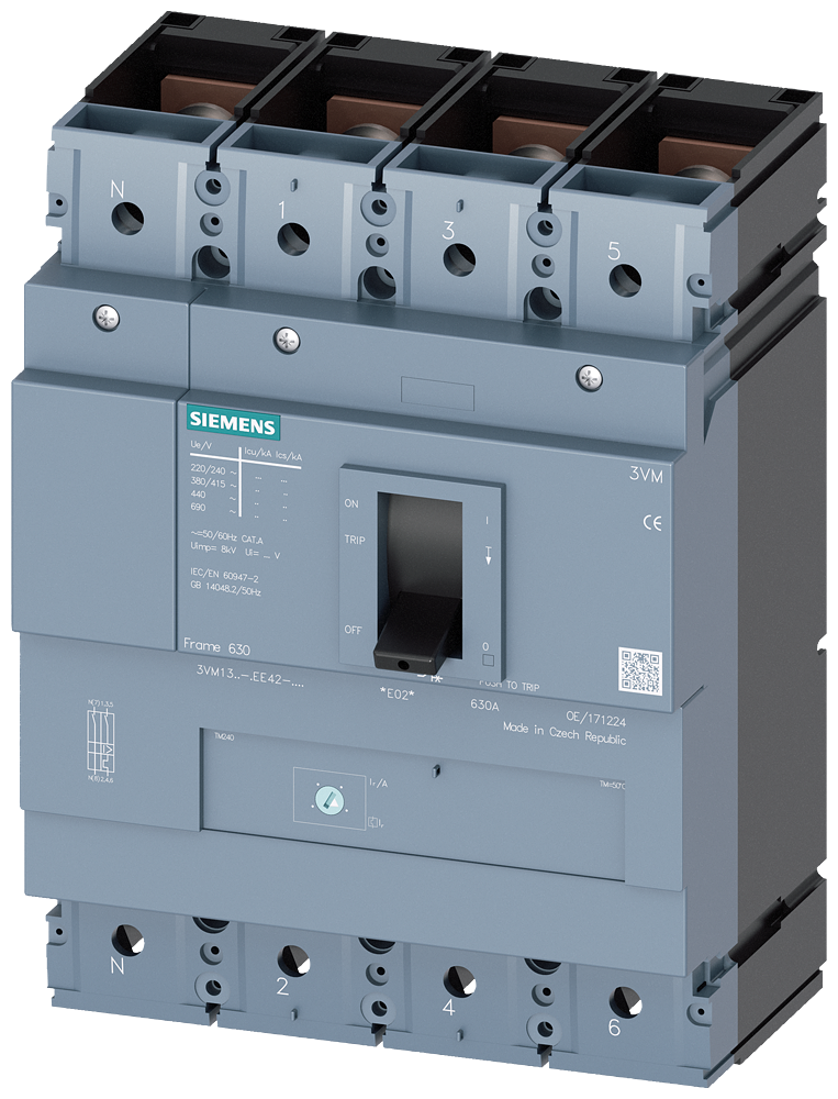 Siemens 3VM1340-4EE42-0AA0 SENTRON 3VM KOMPAKT TİP TERMİK MANYETİK GÜÇ ŞALTERİ; 3VM1; 36kA; 400A; AYARLI TERMİK; SABİT MANYETİK; 4 KUTUPLU