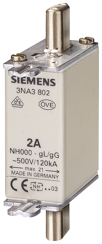 Siemens 3NA3801 STEATİT(SERAMİK) GÖVDELİ NH-BIÇAKLI SİGORTA BUŞONU; 6A; BOY 000; GENİŞLİK 21mm