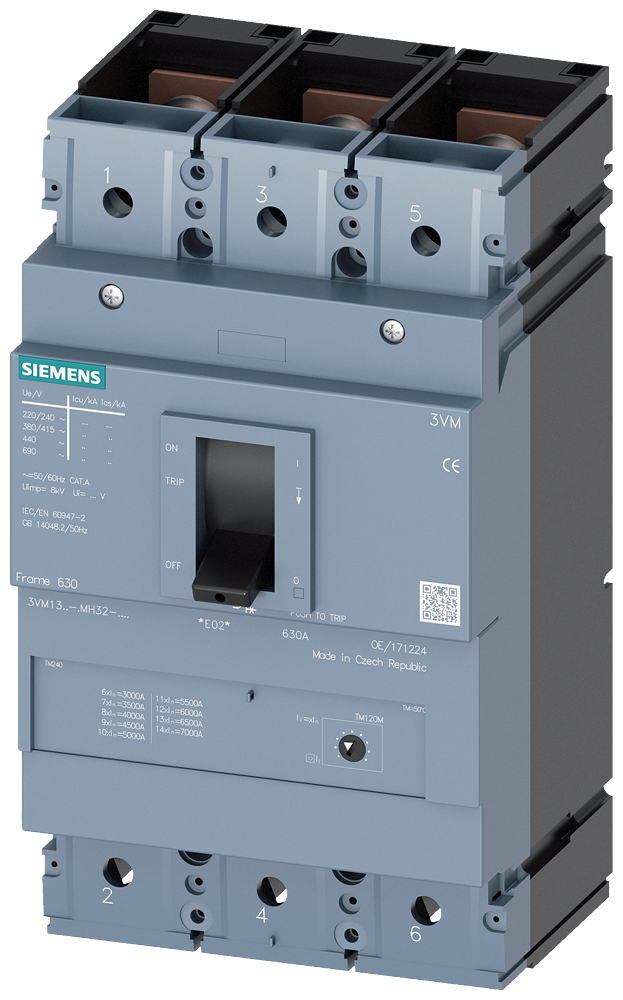 Siemens 3VM1332-5MH32-0AA0 SENTRON 3VM KOMPAKT TİP GÜÇ ŞALTERİ; 3VM1; 55kA; 320A; AYARLI MANYETİK; 3 KUTUPLU