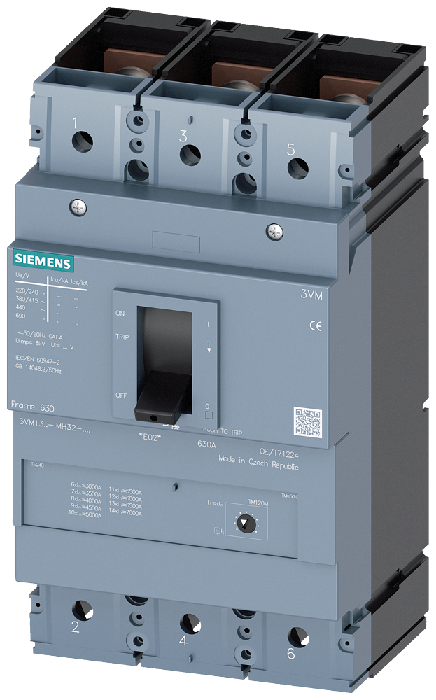 Siemens 3VM1325-5MH32-0AA0 SENTRON 3VM KOMPAKT TİP GÜÇ ŞALTERİ; 3VM1; 55kA; 250A; AYARLI MANYETİK; 3 KUTUPLU