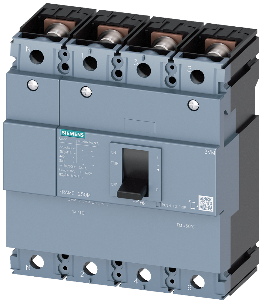 Siemens 3VM1225-3ED42-0AA0 SENTRON 3VM KOMPAKT TİP TERMİK MANYETİK GÜÇ ŞALTERİ; 3VM12; 25kA; SABİT TERMİK; SABİT MANYETİK; 250A; 4 KUTUPLU