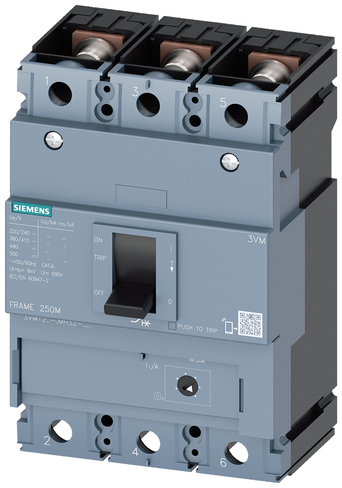Siemens 3VM1220-5MH32-0AA0 SENTRON 3VM KOMPAKT TİP GÜÇ ŞALTERİ; 3VM1; 55kA; 200A; AYARLI MANYETİK; 3 KUTUPLU