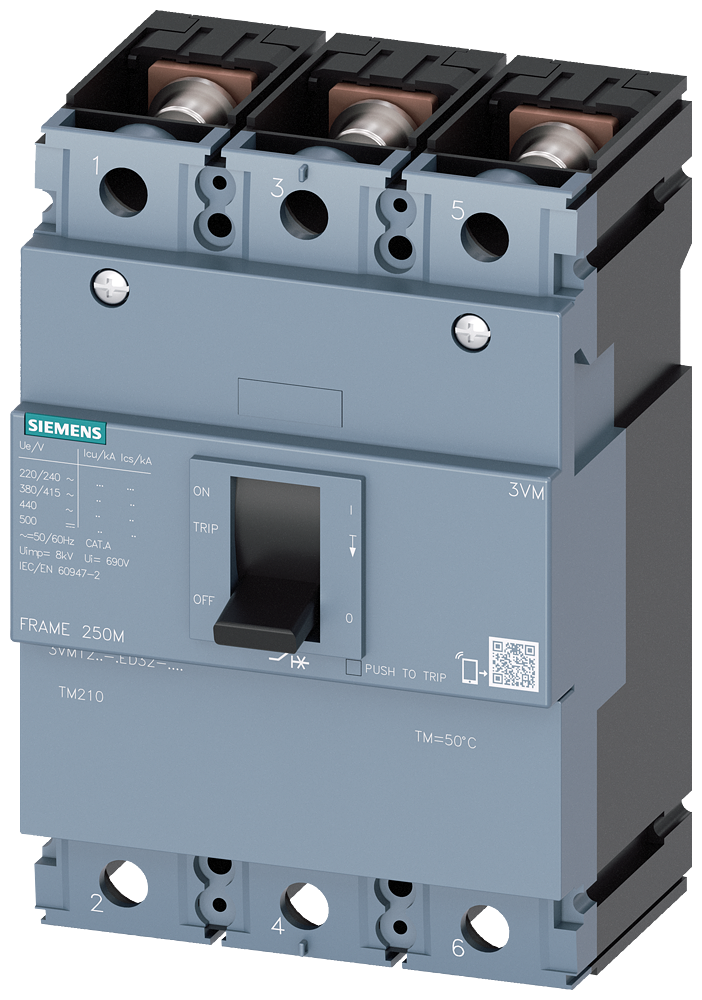 Siemens 3VM1220-3ED32-0AA0 SENTRON 3VM KOMPAKT TİP TERMİK MANYETİK GÜÇ ŞALTERİ; 3VM12; 25kA; SABİT TERMİK; SABİT MANYETİK; 200A; 3 KUTUPLU