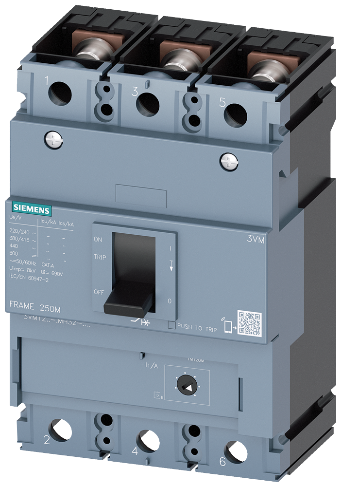 Siemens 3VM1216-5MH32-0AA0 SENTRON 3VM KOMPAKT TİP GÜÇ ŞALTERİ; 3VM1; 55kA; 160A; AYARLI MANYETİK; 3 KUTUPLU