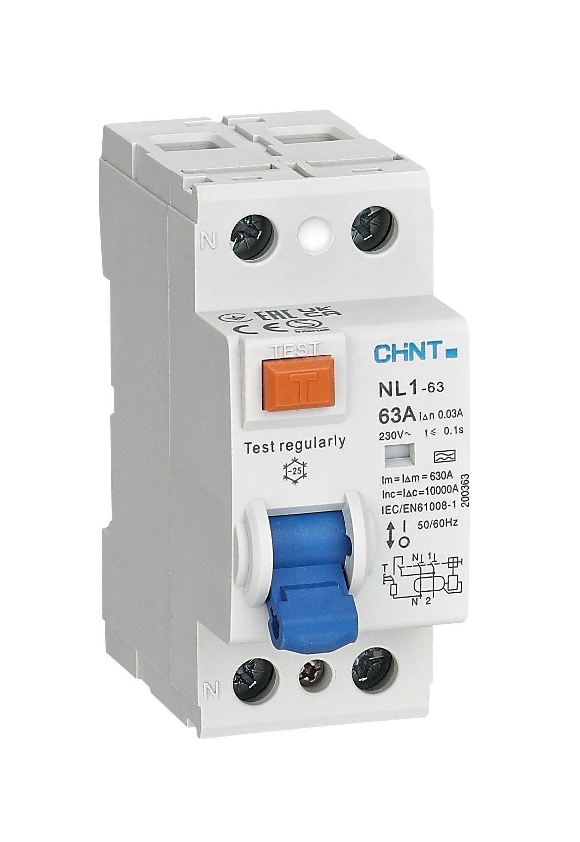 Chint (200482) NL1 Serisi AC-S Tipi (6kA) 2 Kutuplu 300mA 100A Kaçak Akım Rölesi