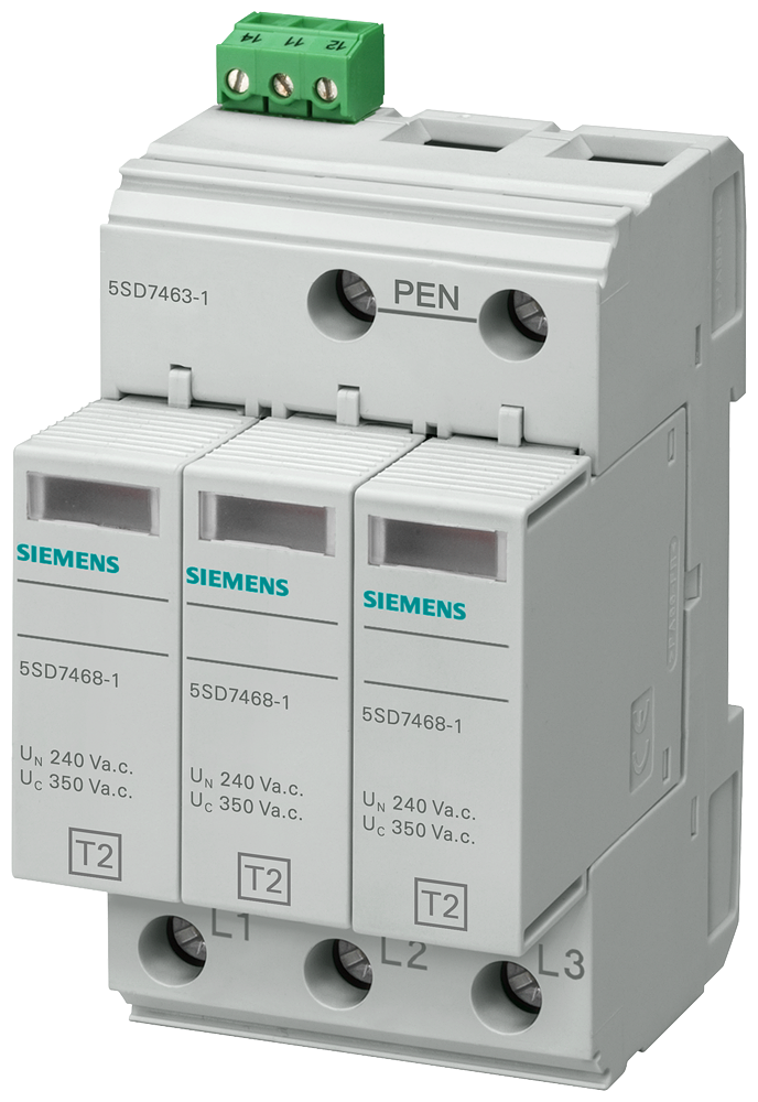 Siemens 5SD7463-1 C SINIFI 3 KUTUPLU ENVERSÖR KONTAKLI TN-C SİSTEMLERİ İÇİN 3+0 DEVRELİ AŞIRI GERİLİM SINIRLAYICISI PARAFUDR