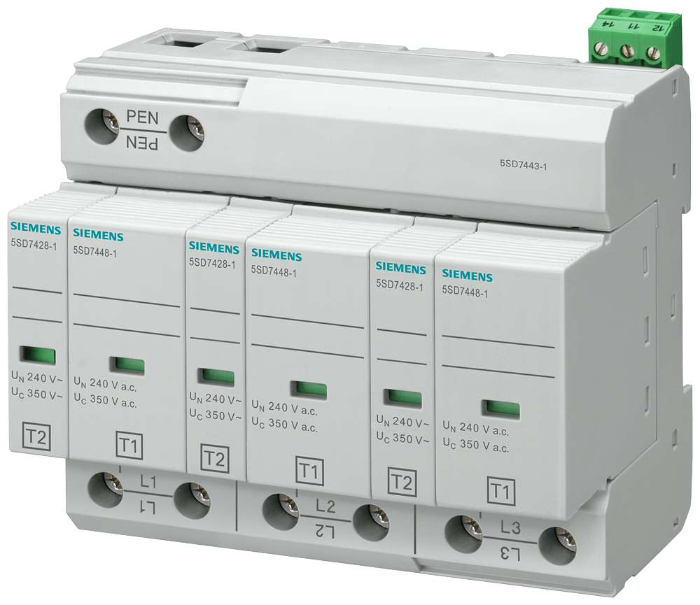 Siemens 5SD7443-1 B VE C SINIFI 3 KUTUPLU TN-C SİSTEMLERİ İÇİN KOMBİNE PARAFUDR