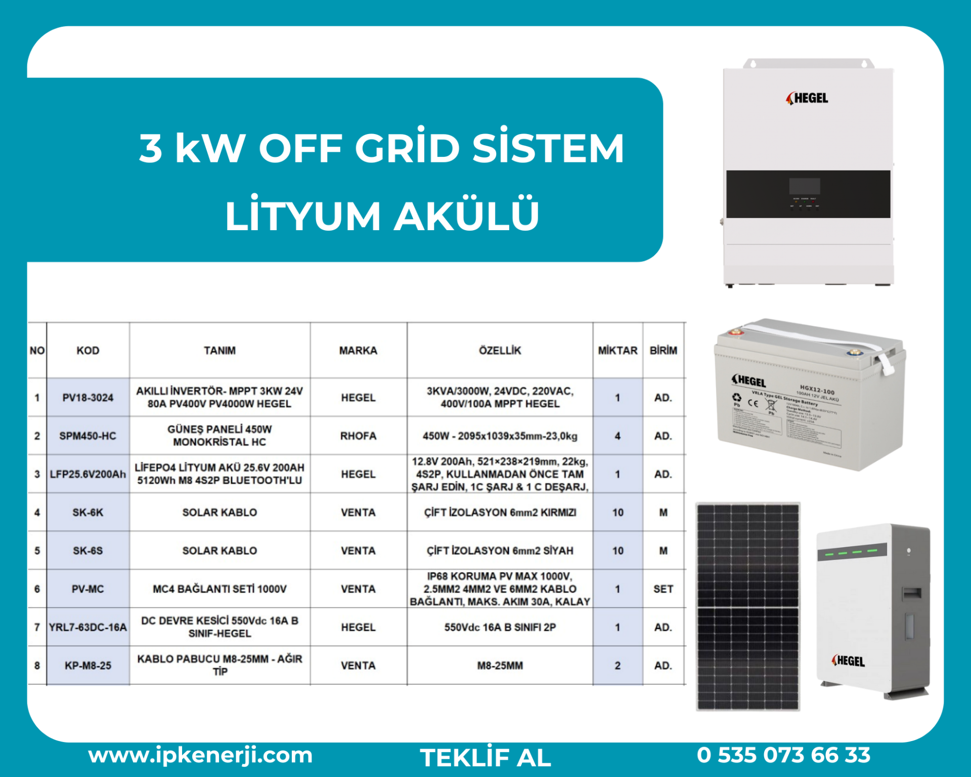 3 kW OFF GRİD SİSTEM - LİTYUM AKÜLÜ