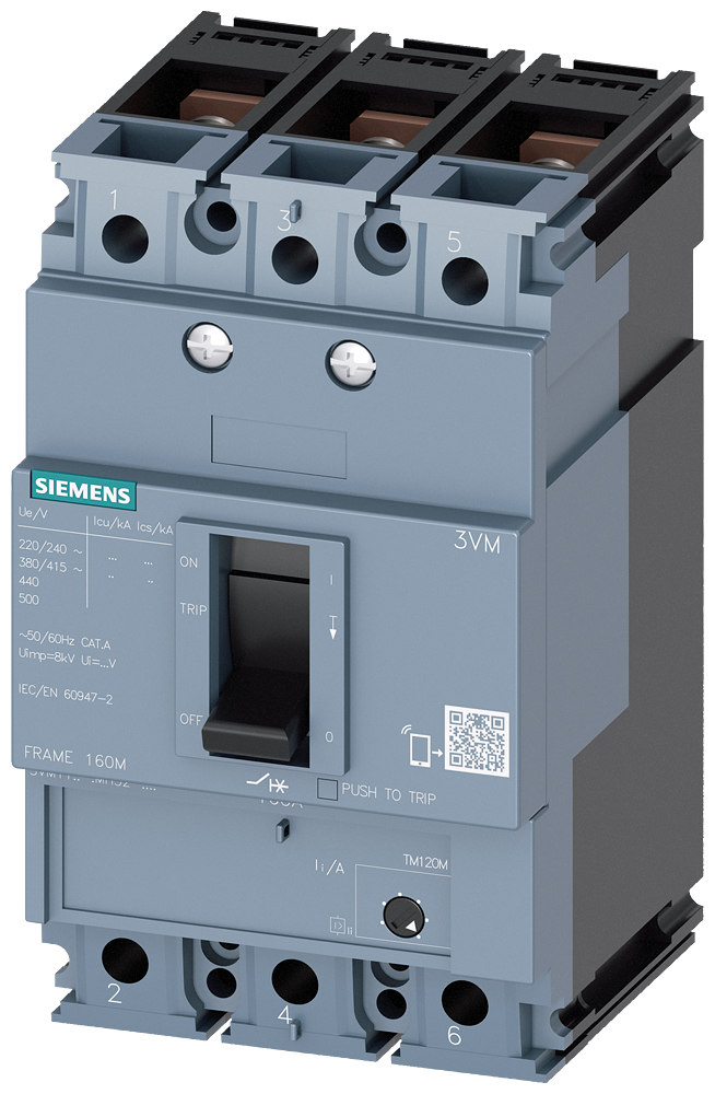 Siemens 3VM1110-5MH32-0AA0 SENTRON 3VM KOMPAKT TİP GÜÇ ŞALTERİ; 3VM1; 55kA; 100A; AYARLI MANYETİK; 3 KUTUPLU