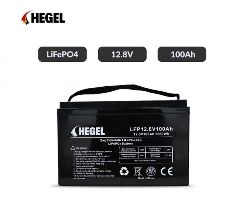 HEGEL LİFEPO4 LİTYUM AKÜ 12.8V 100AH 1280Wh M8 4S2P 12.8V 100Ah, 330×173×216mm, 12,5kg, 4S2P, KULLANMADAN ÖNCE TAM ŞARJ EDİN, 1C ŞARJ & 1 C DEŞARJ, TAVSİYE EDİLEN ŞARJ DEŞARJ 0,5C