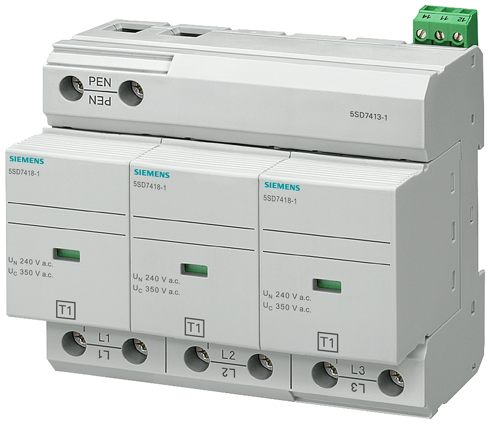 Siemens 5SD7413-1 B SINIFI; 3 KUTUPLU TN-C SİSTEMLERİ İÇİN; YILDIRIMA KARŞI KORUYUCU PARAFUDR