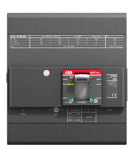 ABB 1SDA068231R1 XT3S 250 TMD 200-2000 4p F F InN=100%    (4x200A 50kA Ayar Sahalı Şalter)