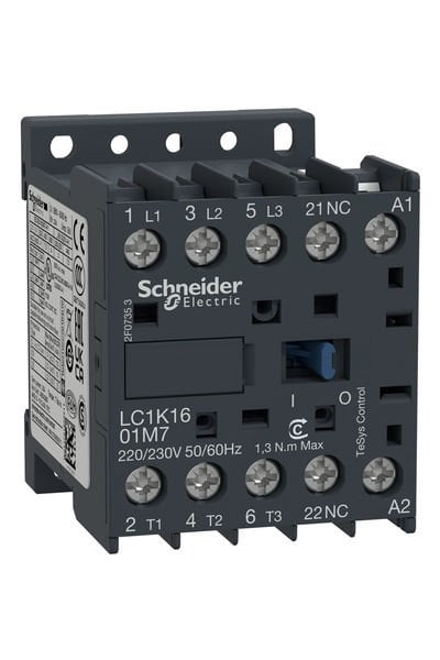 Schneider (LC1K1601F7) TeSys K Kontaktör 3P 16A AC3 110VAC 1NK