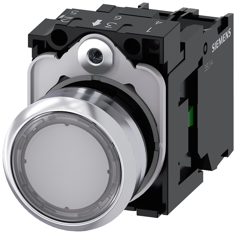 Siemens 3SU1156-0AB70-1BA0 Sirius ACT Metal Komple Işıklı Yay Dönüşlü Butonlar Renksiz 230 AC 1NO