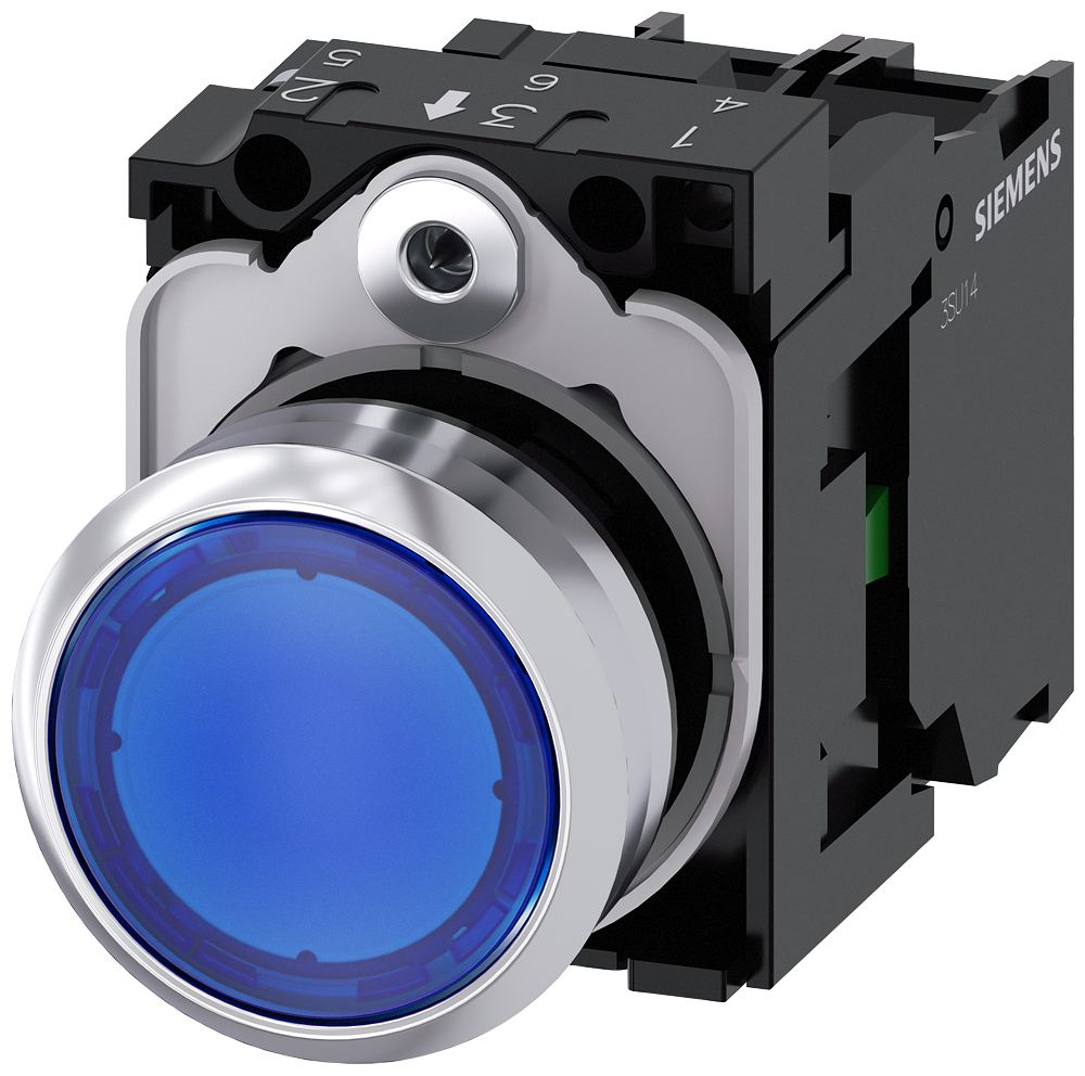 Siemens 3SU1156-0AB50-1BA0 Sirius ACT Metal Komple Işıklı Yay Dönüşlü Butonlar Mavi 230 AC 1NO