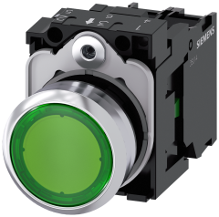 Siemens 3SU1156-0AB40-1BA0 Sirius ACT Metal Komple Işıklı Yay Dönüşlü Butonlar Yeşil 230 AC 1NO