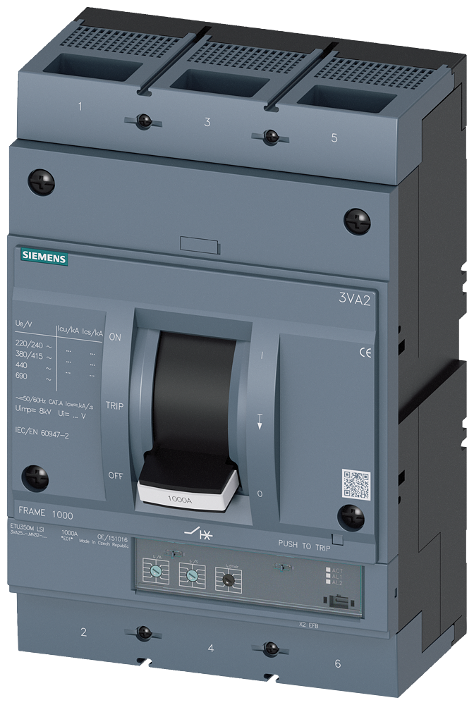Siemens 3VA2580-5MN32-0AA0 SENTRON SERİSİ MOTOR KORUMA ŞALTERİ;3VA25, 55kA, 800A, ETU350M, ATAM, AYARLI TERMİK AYARLI MANYETİK, 3 KUTUPLU