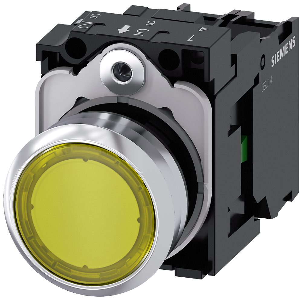 Siemens 3SU1152-0AB30-1BA0 Sirius ACT Metal Komple Işıklı Yay Dönüşlü Butonlar Sarı 24 AC/DC 1NO