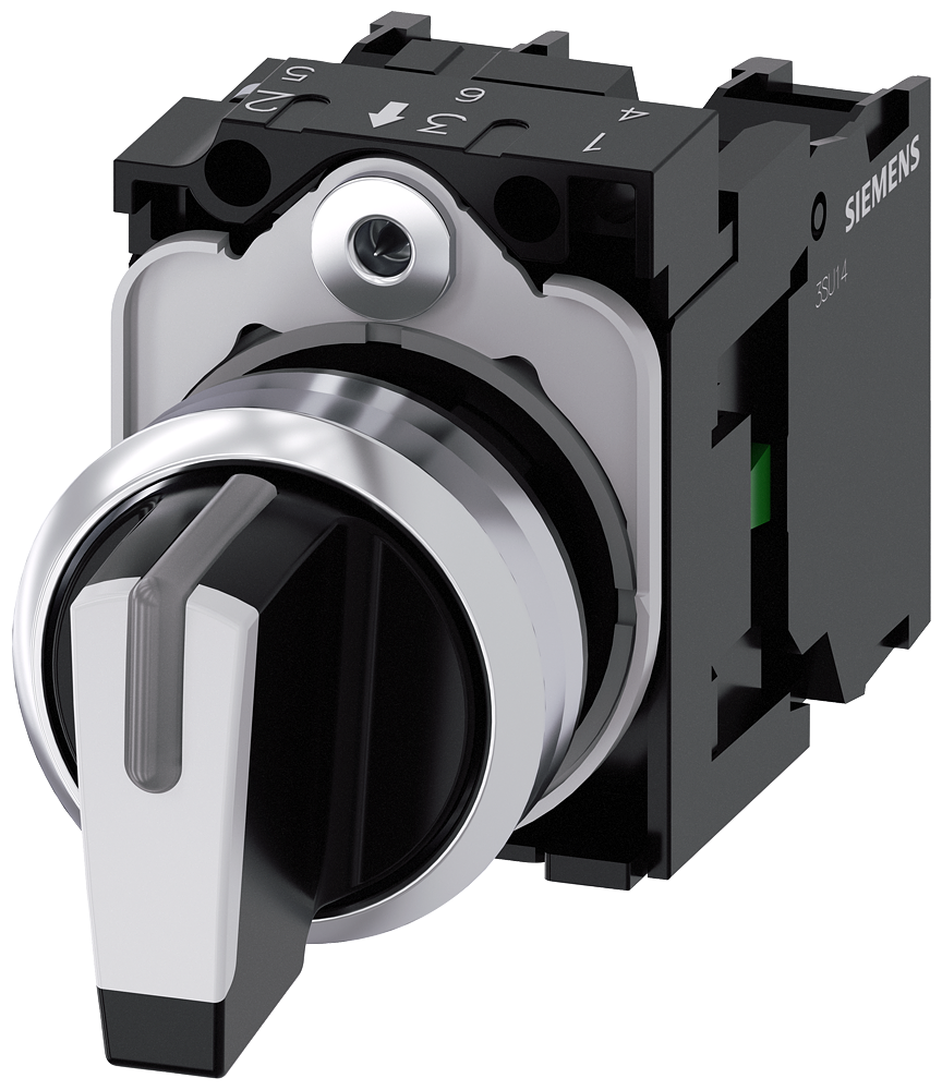 Siemens 3SU1150-2BM60-1NA0 Sirius ACT Metal 1-0-2 pozisyonlu ışıklandırılabilir yay dönüşlü mandal buton 1NO, 1NO