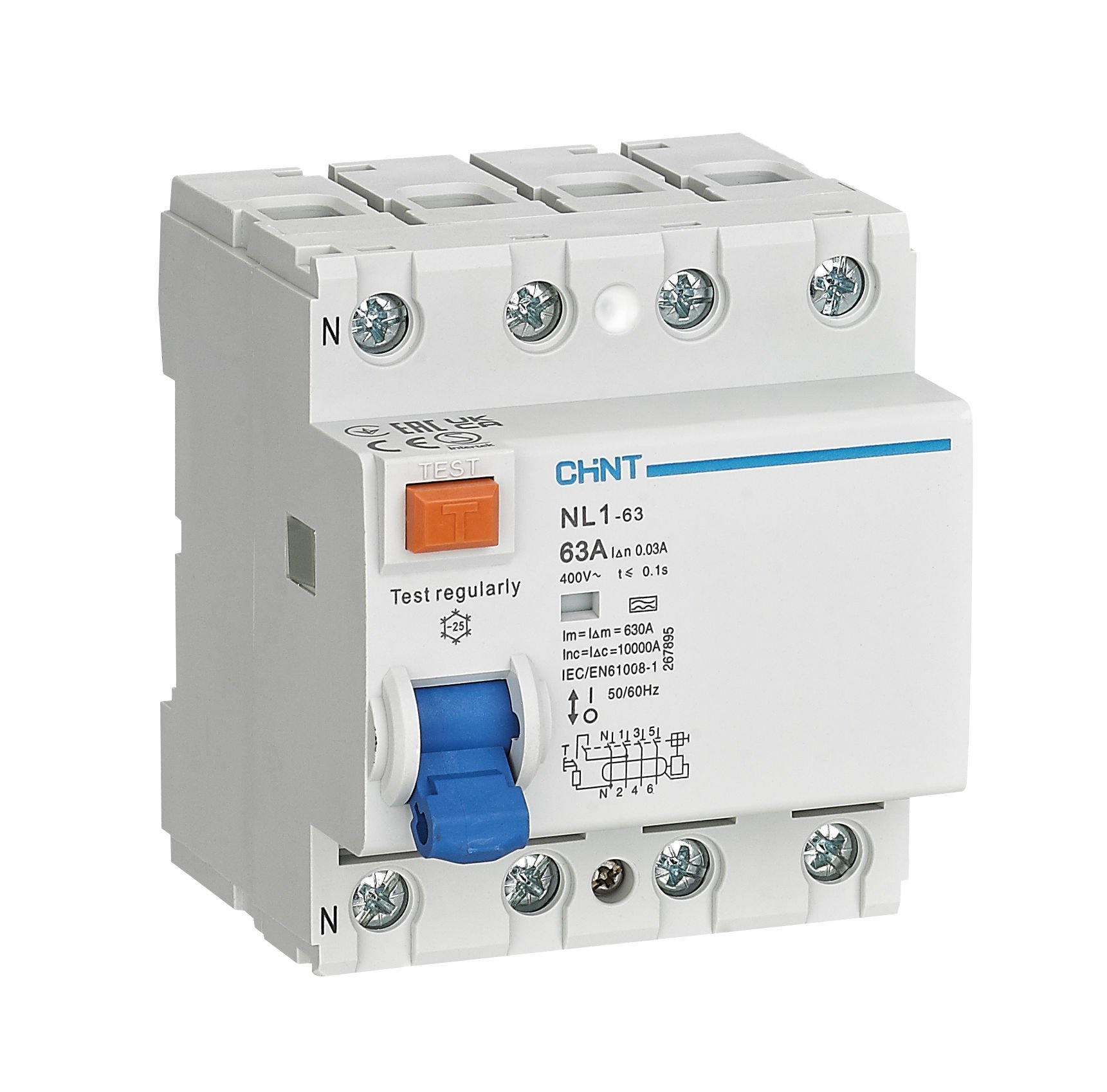 Chint (200317) NL1 Serisi A Tipi (6kA) 4 Kutuplu 30mA 25A Kaçak Akım Rölesi