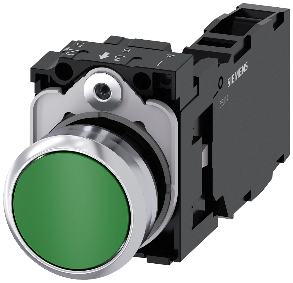 Siemens 3SU1150-0AB40-1FA0 SIRIUS ACT metal yeşil yay dönüşlü 1NO-1NC buton