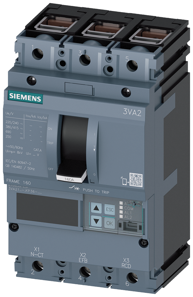 Siemens 3VA2140-6KP36-0AA0 SENTRON SERİSİ HABERLEŞME ÖZELLİKLİ KOMPAKT GÜÇ ŞALTERİ; 3VA21; 85kA; ETU850; 16-40A, 24-400A; 3 KUTUPLU