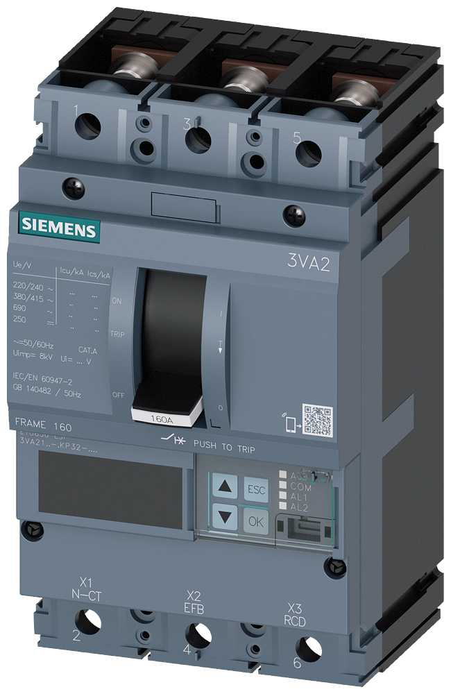 Siemens 3VA2140-6KP32-0AA0 SENTRON SERİSİ HABERLEŞME ÖZELLİKLİ KOMPAKT GÜÇ ŞALTERİ; 3VA21; 85kA; ETU850; 16-40A, 24-400A; 3 KUTUPLU