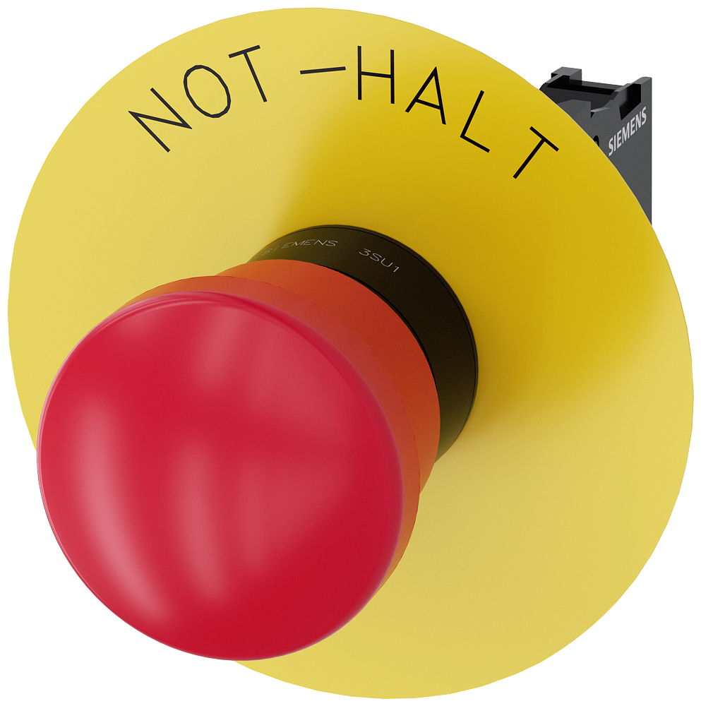 Siemens 3SU1100-1HA20-1CH0 Sirius ACT Plastik Çek-Kur 1NC “NOT-HALT” plakalı Komple Acil Stop Mantar Butonlar 40mm