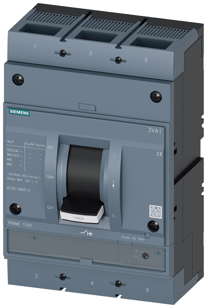 Siemens 3VA1580-6MH32-0AA0 SENTRON SERİSİ KOMPAKT TİP STARTER KORUMA GÜÇ ŞALTERİ;  3VA1; 800A; 70kA; MANYETİK KORUMA; 3 KUTUPLU