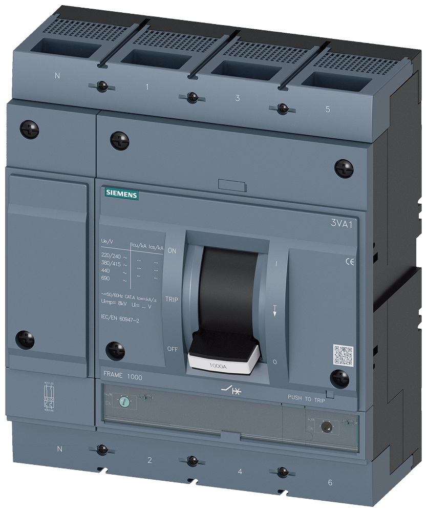 Siemens 3VA1580-5EF42-0AA0 SENTRON SERİSİ KOMPAKT TİP GÜÇ ŞALTERİ;3VA15,55kA,800 A,TM240, ATAM,4 KUTUPLU