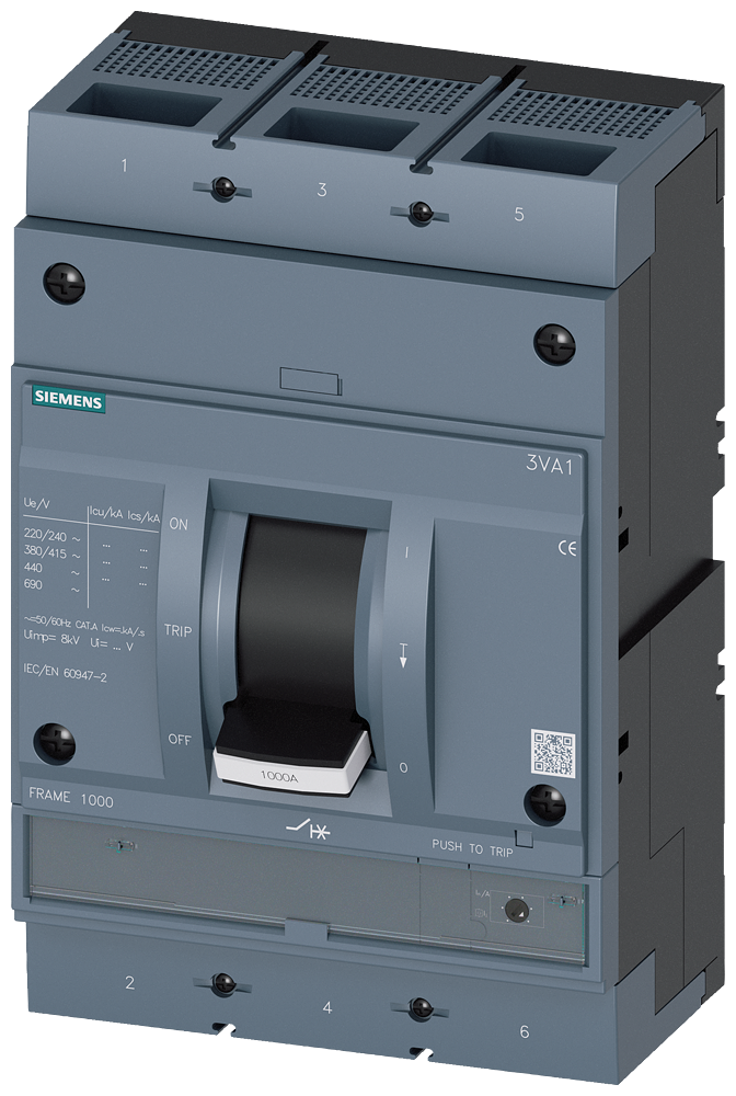 Siemens 3VA1563-5MH32-0AA0 SENTRON SERİSİ KOMPAKT TİP GÜÇ ŞALTERİ;3VA15,55kA,630 A,TM120M, 3 KUTUPLU