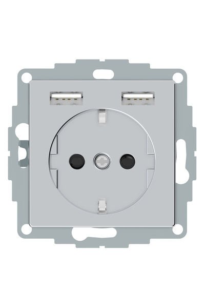 Schneider (MTN2366-0460) USB Type A+A 2,4A prizli topraklı priz, çocuk korumalı, Alüminyum