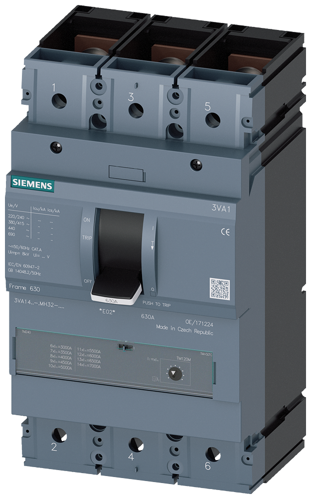 Siemens 3VA1450-6MH32-0AA0 SENTRON SERİSİ KOMPAKT TİP STARTER KORUMA GÜÇ ŞALTERİ;  3VA1; 500A; 70kA; MANYETİK KORUMA; 3 KUTUPLU
