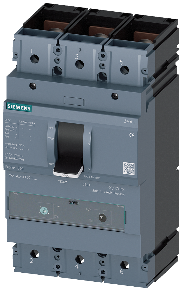 Siemens 3VA1450-6EF32-0AA0 SENTRON SERİSİ KOMPAKT TİP TERMİK MANYETİK GÜÇ ŞALTERİ; 3VA14; 70kA; TERMİK AYARLI; MANYETİK AYARLI; 350-500A; 3 KUTUPLU