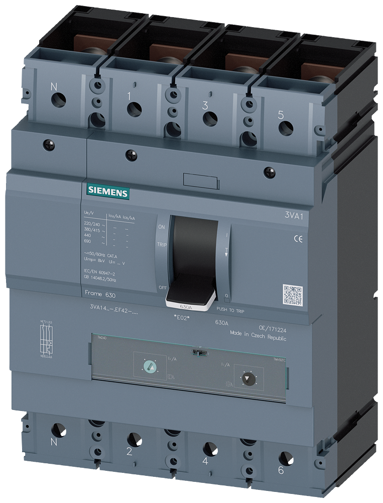 Siemens 3VA1450-5EF42-0AA0 SENTRON SERİSİ KOMPAKT TİP TERMİK MANYETİK GÜÇ ŞALTERİ; 3VA14; 55kA; TERMİK AYARLI; MANYETİK AYARLI; 350-500A; 4 KUTUPLU
