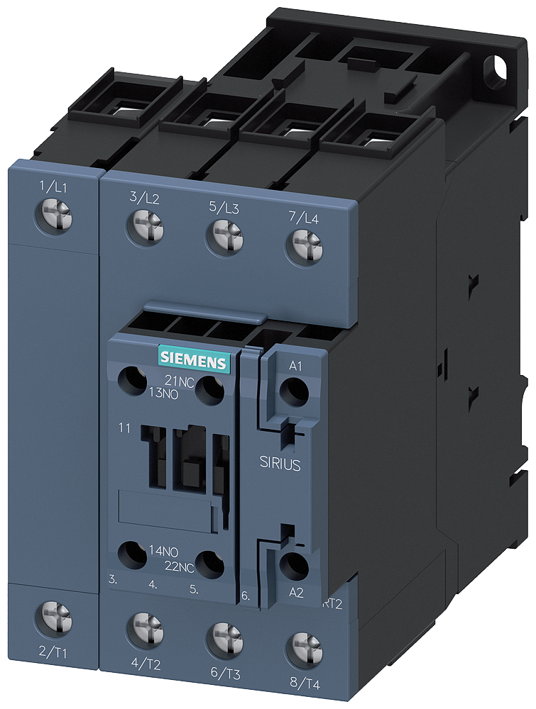 Siemens 3RT2336-1AB00 Kontaktör AC-1, 60 A, 400 V / 40 °C, 4 kutuplu, 24 V AC, 50 Hz, yardımcı kontaklar: 1 NO + 1 NC, vidalı terminal, boyut: S2
