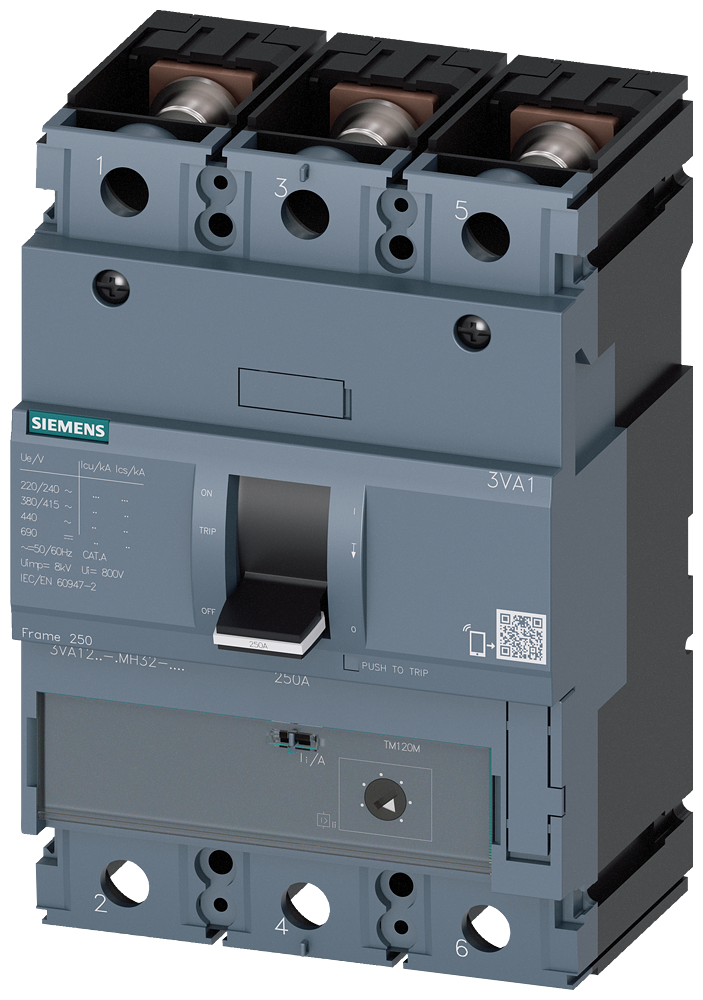 Siemens 3VA1220-5MH32-0AA0 SENTRON SERİSİ KOMPAKT TİP STARTER KORUMA GÜÇ ŞALTERİ;  3VA1; 200A; 55kA; MANYETİK KORUMA; 3 KUTUPLU