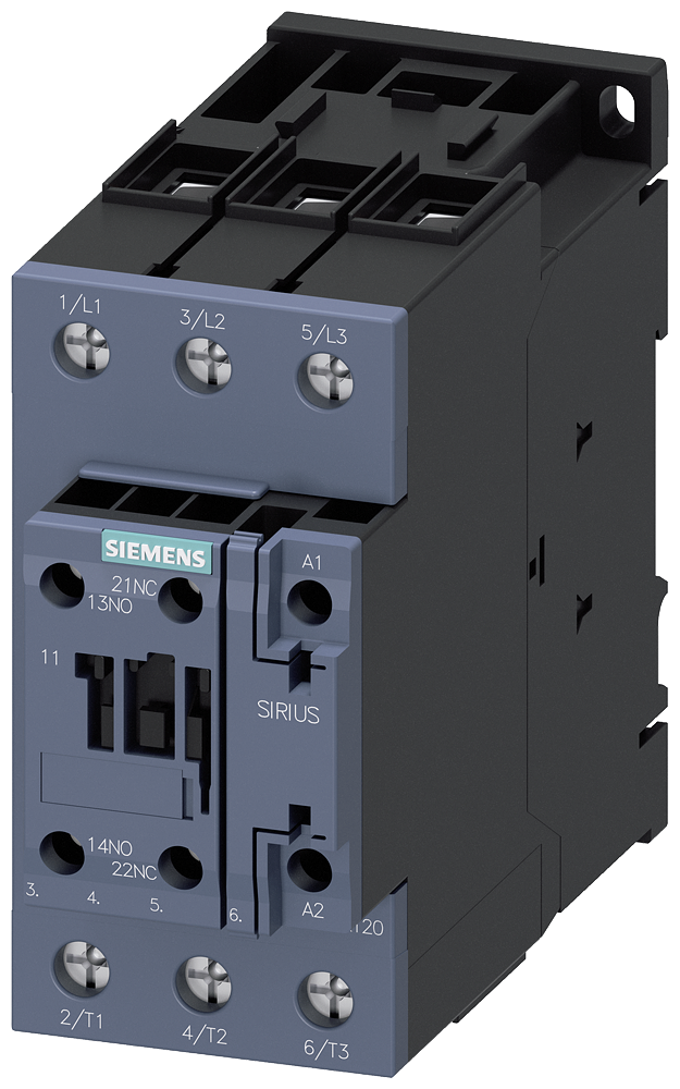 Siemens 3RT2036-1NP30 Güç kontaktörü, AC-3e/AC-3, 51 A, 22 kW / 400 V, 3 kutuplu, 175-280 V AC/DC, 50/60 Hz, entegre varistörlü, yardımcı kontaklar: 1 NO + 1 NC, vidalı terminal, boyut: S2