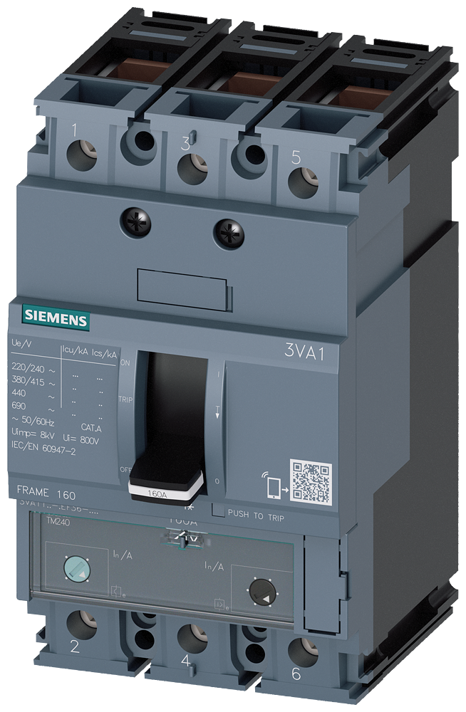 Siemens 3VA1196-4EF36-0AA0 SENTRON SERİSİ KOMPAKT TİP GÜÇ ŞALTERİ;3VA11, 36kA, 16A, TM240, ATAM, AYARLI TERMİK AYARLI MANYETİK, 3 KUTUPLU